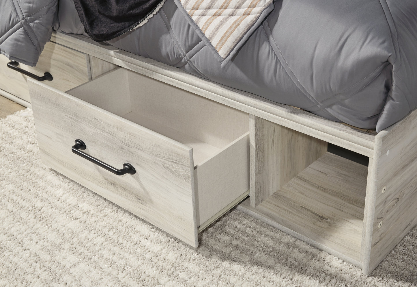 Cambeck Panel Bed With 4 Storage Drawers With Mirrored Dresser And 2 Nightstands