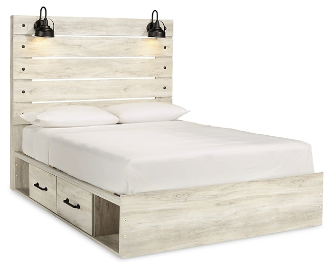 Cambeck Panel Bed With 4 Storage Drawers With Mirrored Dresser And 2 Nightstands