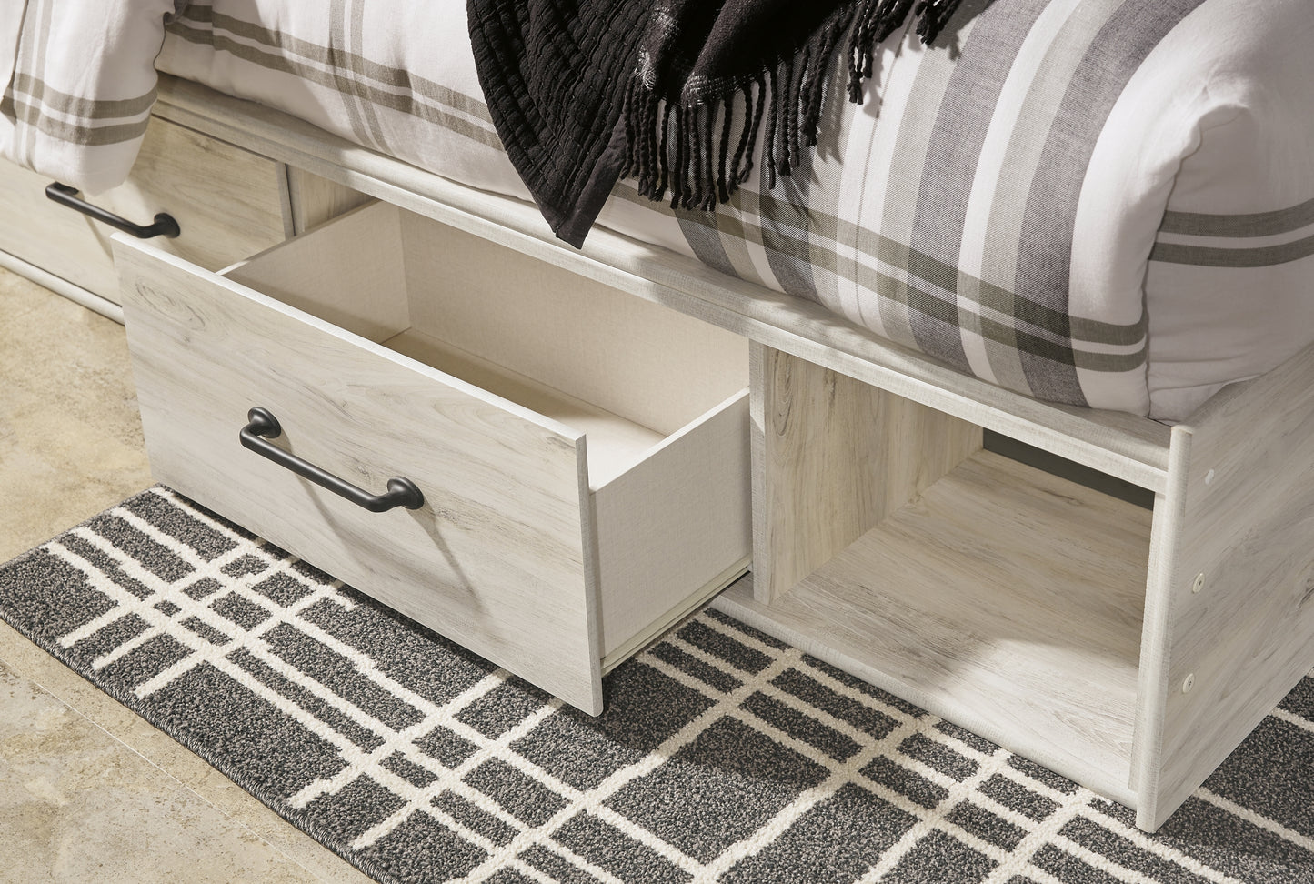 Cambeck Panel Bed With 4 Storage Drawers With Mirrored Dresser And 2 Nightstands