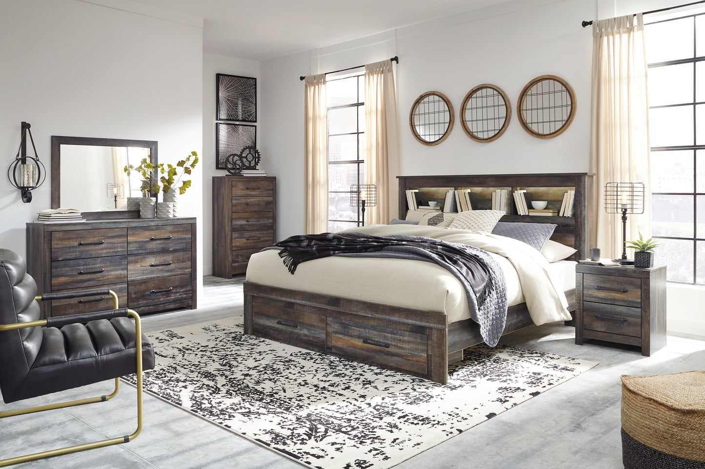 Drystan Bookcase Bed With 2 Storage Drawers With Mirrored Dresser