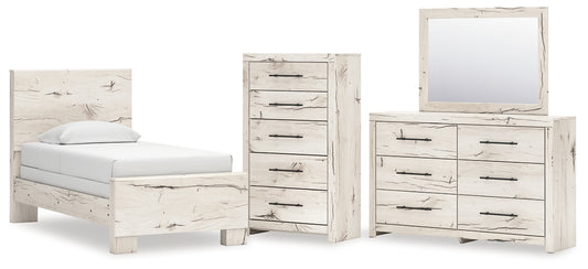 Lawroy Twin Panel Bed with Storage with Mirrored Dresser and Chest