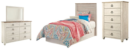 Willowton / Panel Headboard Bed With Mirrored Dresser And Chest