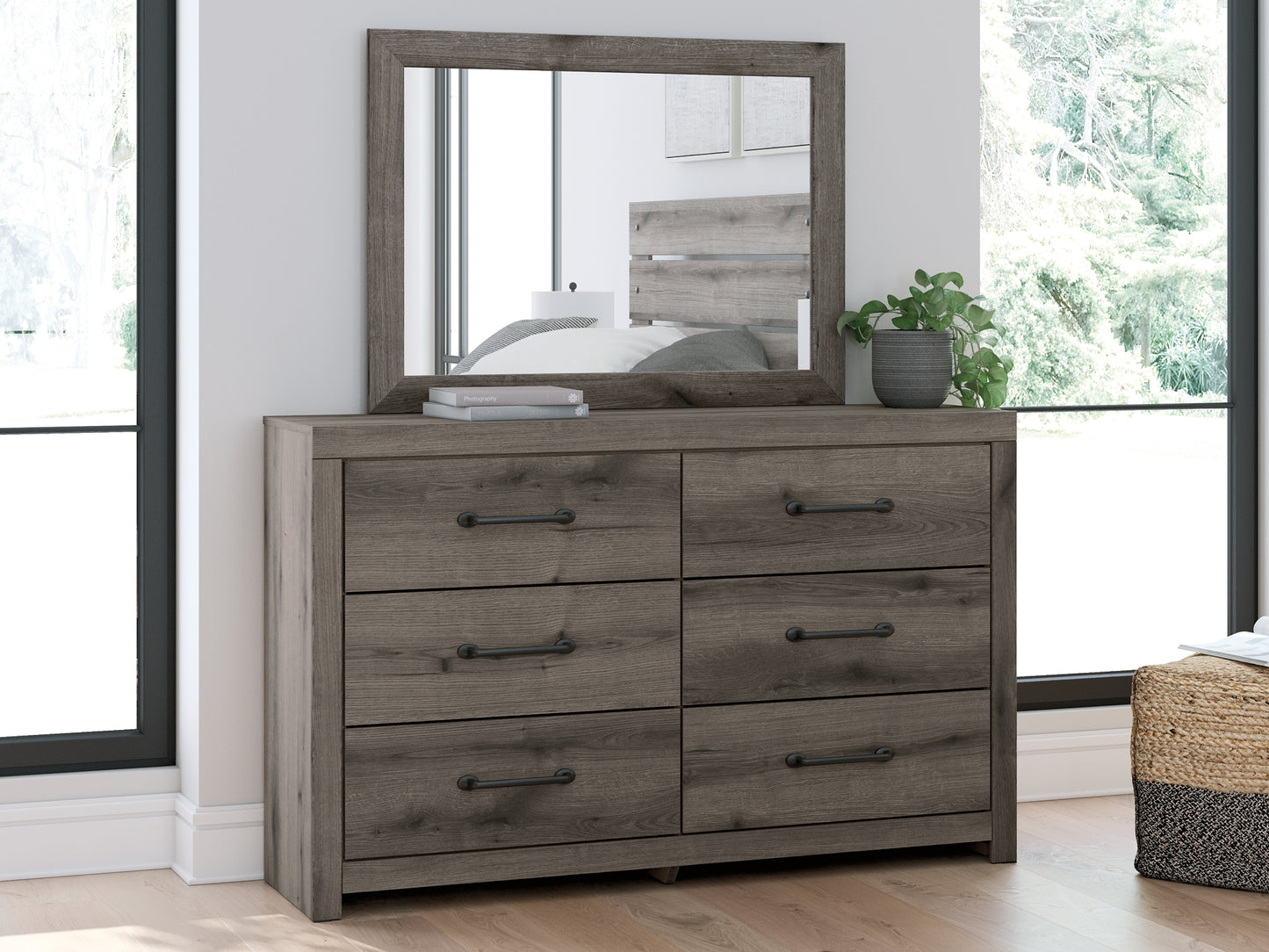 Graystorm Twin Panel Storage Bed with Mirrored Dresser and Nightstand