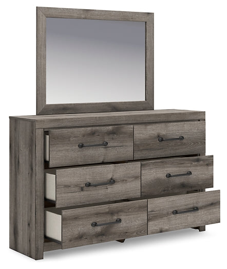 Graystorm Full Panel Bed with Storage with Mirrored Dresser and Nightstand