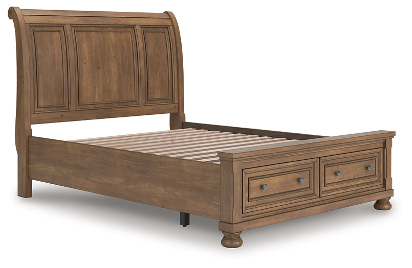Feddinger Queen Storage Sleigh Bed with Mirrored Dresser and Chest