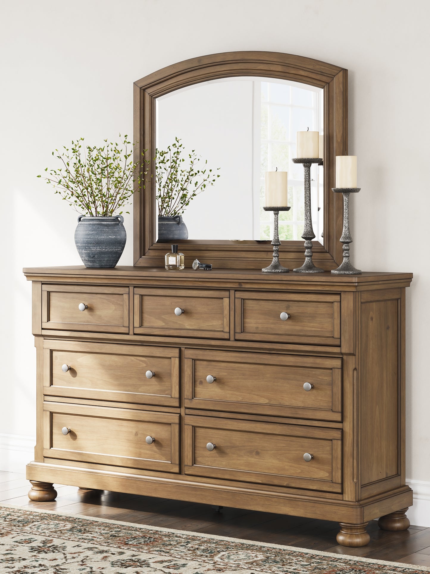 Feddinger Queen Panel Bed with Mirrored Dresser