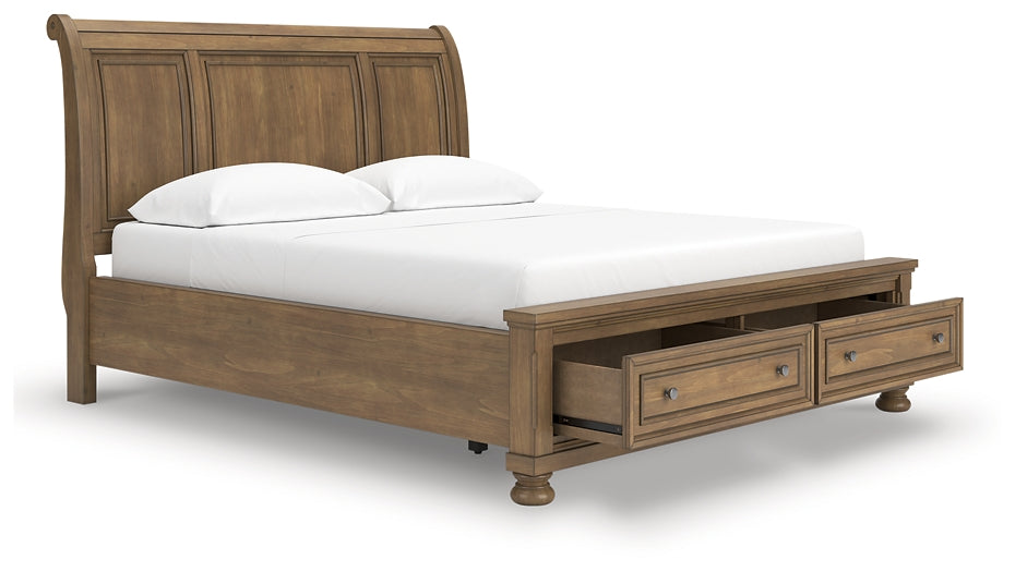 Feddinger California King Storage Sleigh Bed with Mirrored Dresser
