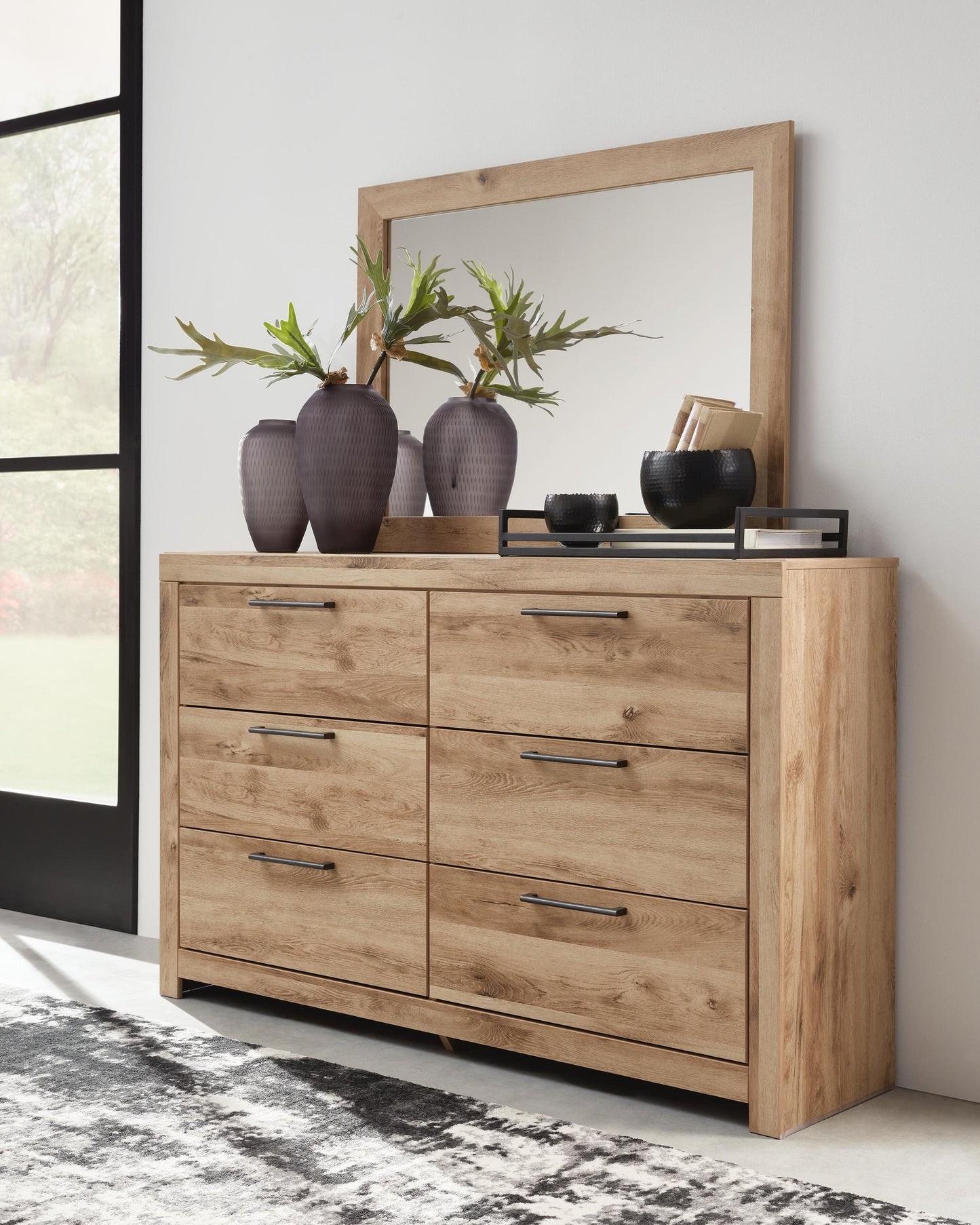 Hyanna King Panel Bed, Dresser, Mirror, Chest and Nightstand