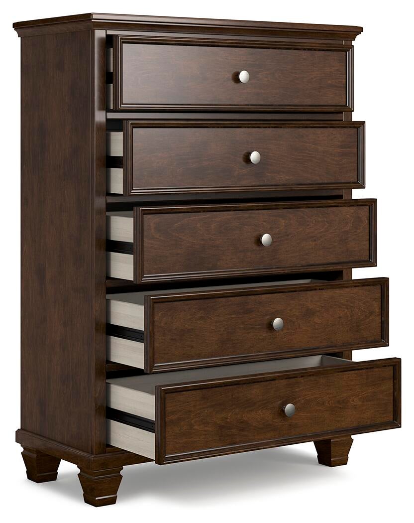 Danabrin King Panel Bed with Mirrored Dresser, Chest and Nightstand