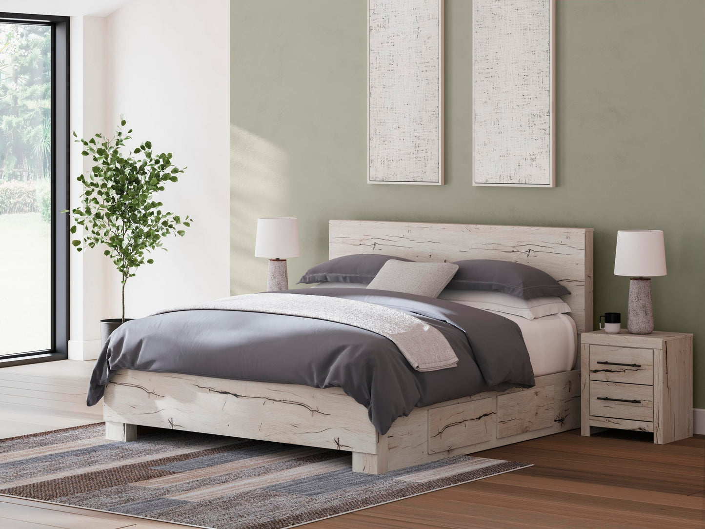 Lawroy King Panel Bed with Storage, Dresser, Mirror, Chest and Nightstand