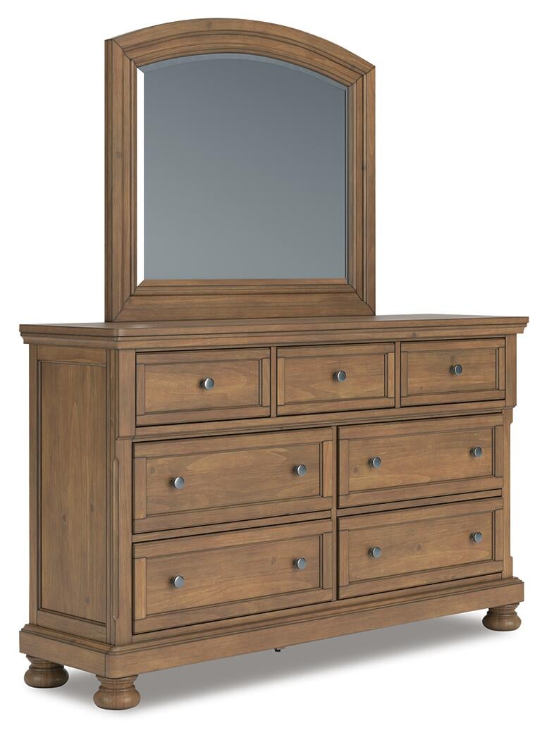 Feddinger King Storage Sleigh Bed with Mirrored Dresser and Nightstand