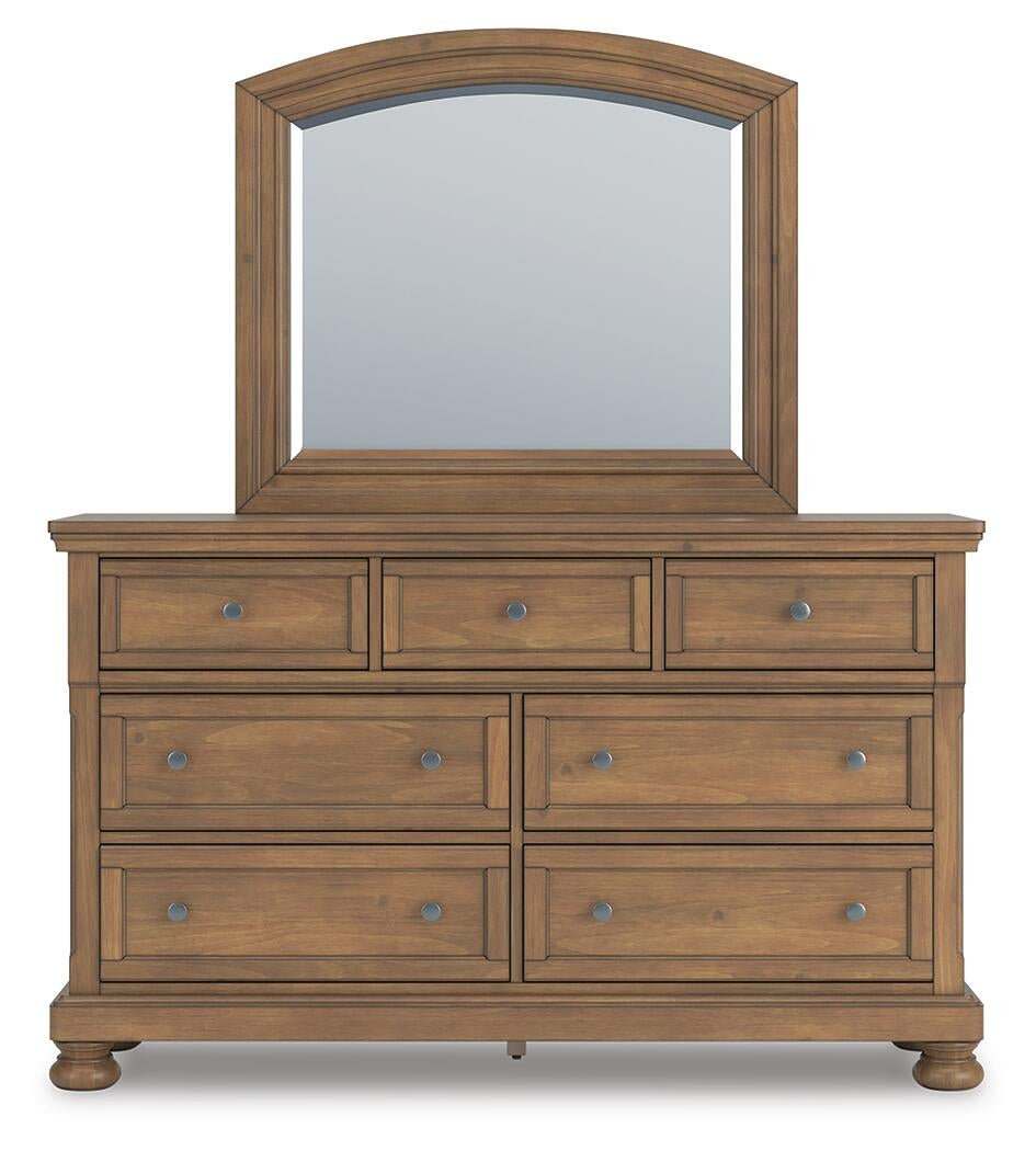 Feddinger Queen Storage Sleigh Bed with Mirrored Dresser and Nightstand