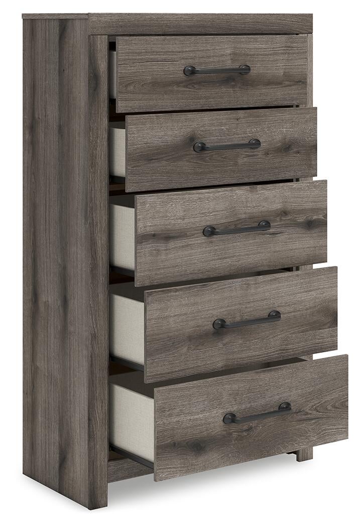 Graystorm Twin Panel Bed with Storage, Dresser, Mirror, Chest and Nightstand