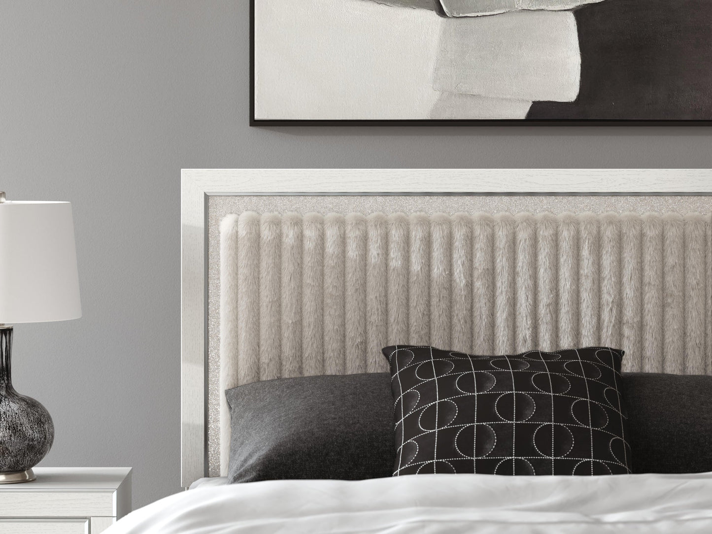 Zuraleus Queen Upholstered Panel Bed, Dresser and Mirror