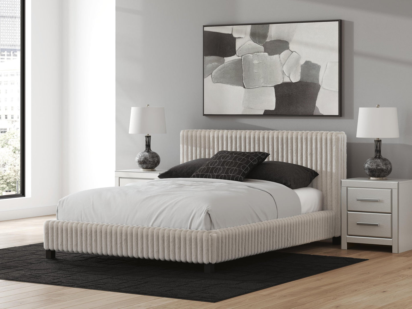 Zuraleus Queen Upholstered Bed, Dresser, Mirror, Chest and Nightstand