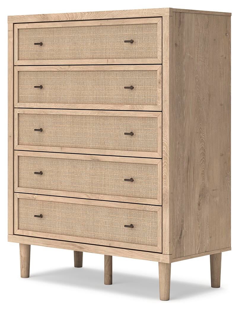 Cielden King Upholstered Bed with Roll Slats, Dresser, Mirror, Chest and Nightstand