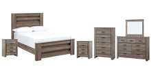Load image into Gallery viewer, Zelen Full Panel Bed with Mirrored Dresser, Chest and 2 Nightstands
