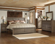 Load image into Gallery viewer, Juararo Queen Panel Bed with Mirrored Dresser and Chest
