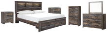 Load image into Gallery viewer, Drystan Queen Bookcase Bed with 2 Storage Drawers with Mirrored Dresser, Chest and 2 Nightstands
