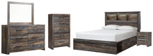 Load image into Gallery viewer, Drystan Queen Bookcase Bed with 2 Storage Drawers with Mirrored Dresser, Chest and Nightstand
