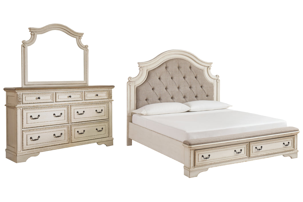 Realyn Queen Upholstered Bed with Mirrored Dresser