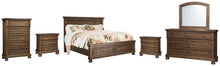 Load image into Gallery viewer, Flynnter Queen Panel Bed with 2 Storage Drawers with Mirrored Dresser, Chest and 2 Nightstands
